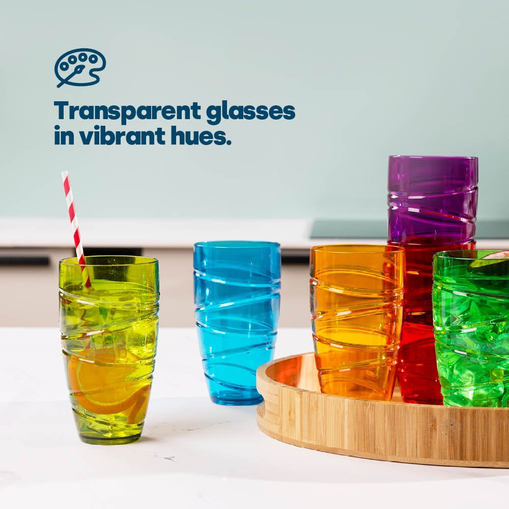 LIVIVO Set of 6 Swirl Design Plastic Tumblers - 600ml - Multicolour - Image 3