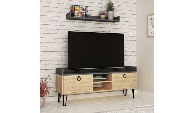 Decortie Keday Particleboard TV Unit with Storage - Oak & Anthracite Grey