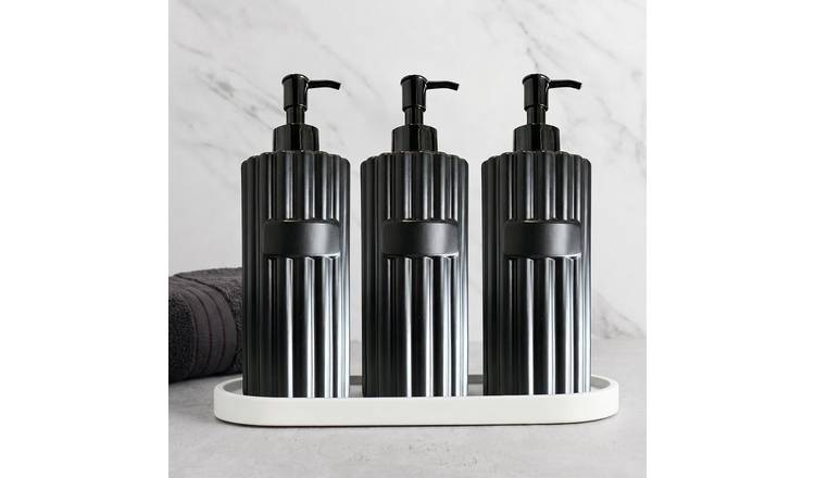OHS 3 Pack Ribbed Soap Dispenser Bottles - Black