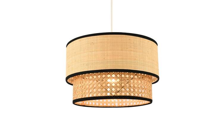 Happy Homewares Brown Double Tier Real Natural Rattan Pendant Shade - 30cm