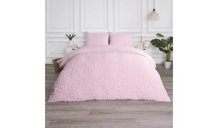 OHS Seersucker Duvet Cover Set Geo Blush - King