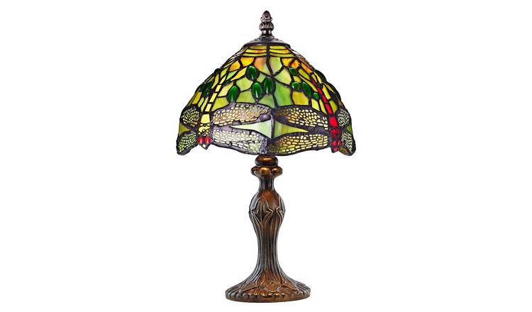 Happy Homewares Hand Crafted Green Stained Glass Dragonfly Table Lamp - 22cm