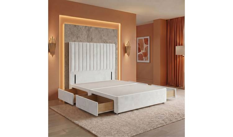 Somnior Heritage Velvet Divan Base 4 Draw 54" Headboard - White/Small Double
