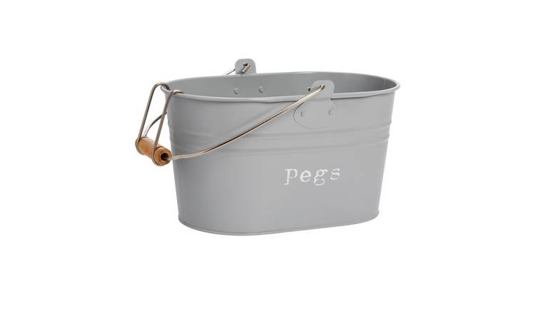 Harbour Housewares Vintage Metal Clothes Peg Bucket - Grey