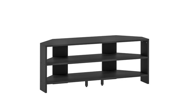 HOMCOM Modern Corner TV Stand with 2 Open Shelves - Black