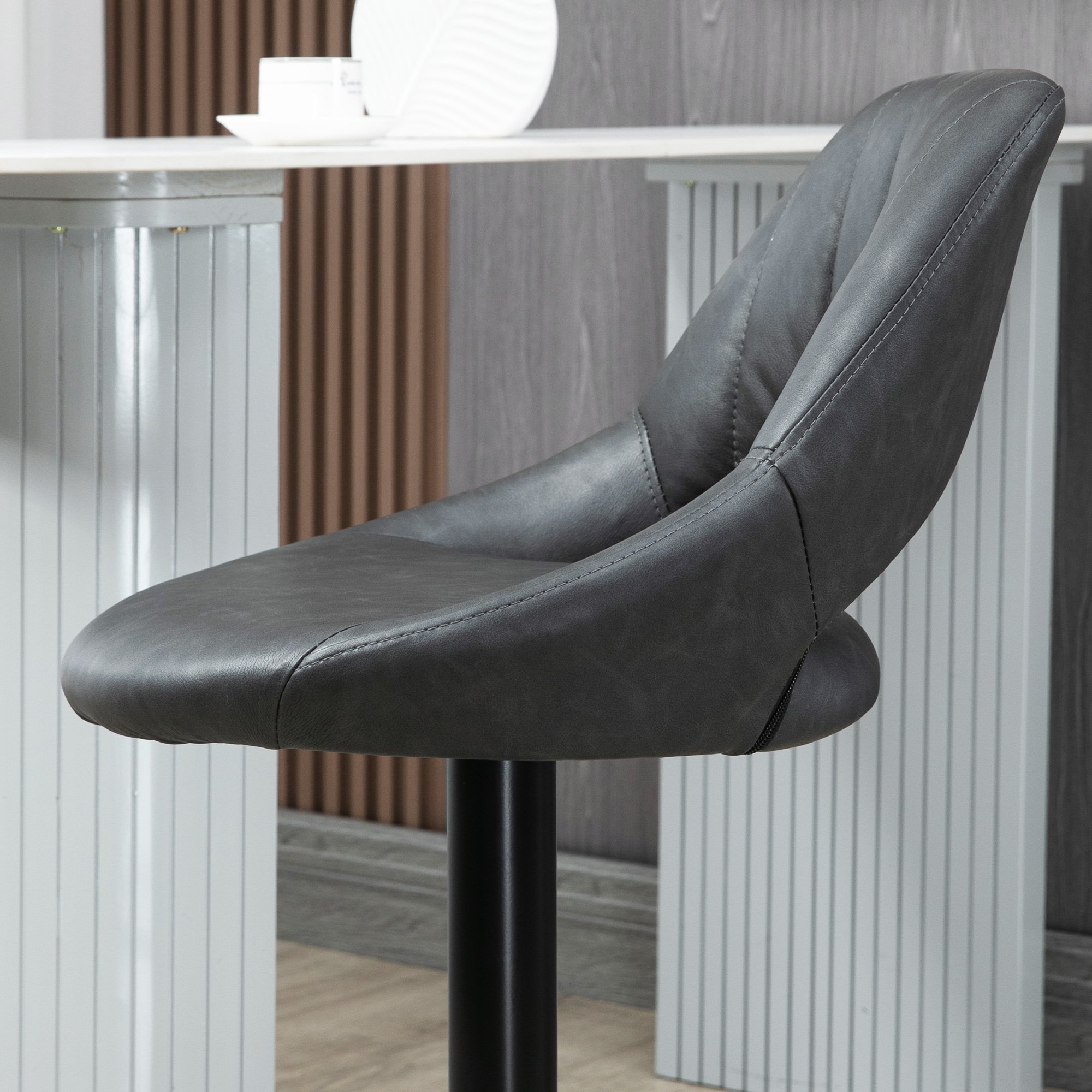 HOMCOM Set of 2 PU Leather Bar Stools with Adjustable Heigh and Footrest - Grey - Image 3