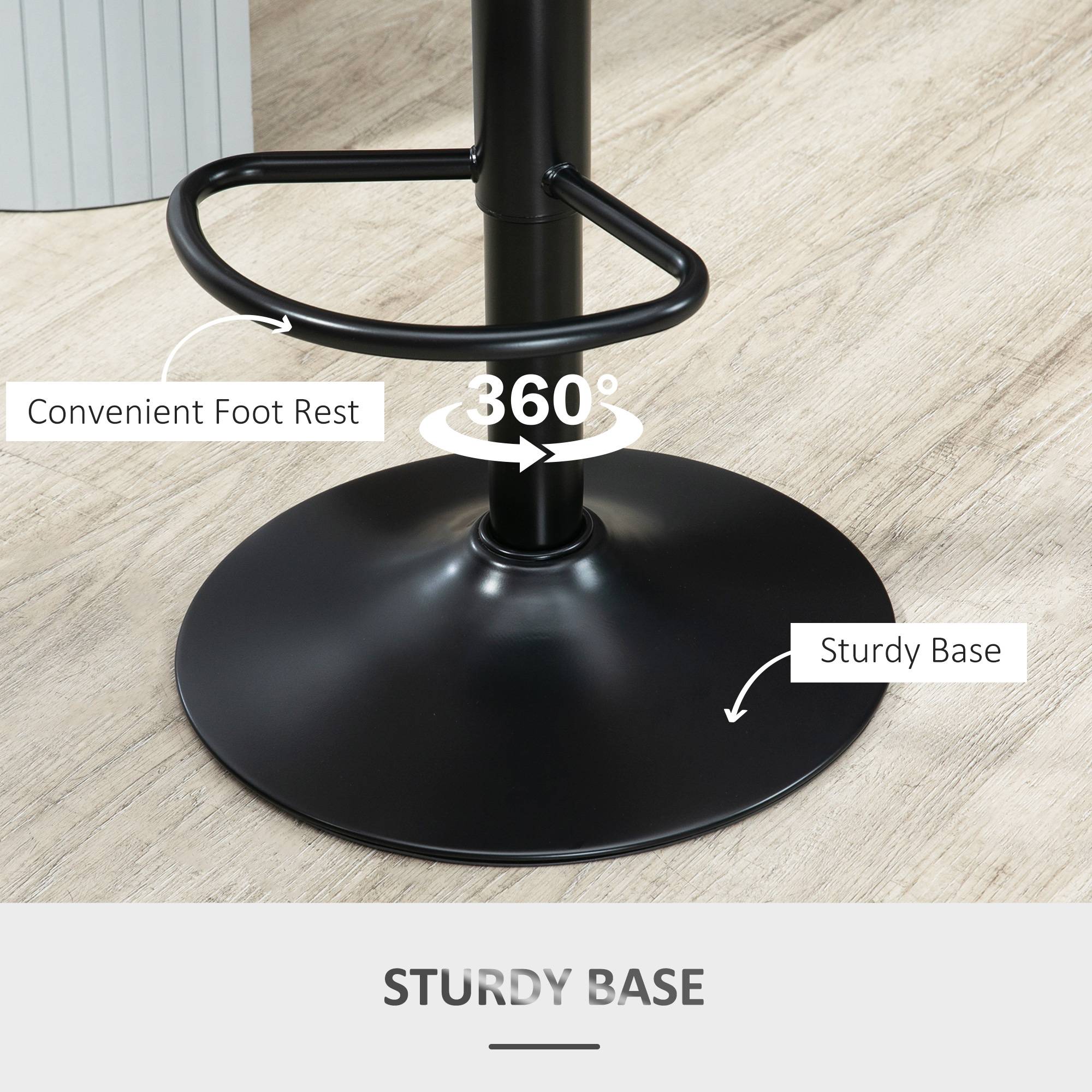 HOMCOM Set of 2 PU Leather Bar Stools with Adjustable Heigh and Footrest - Grey - Image 5