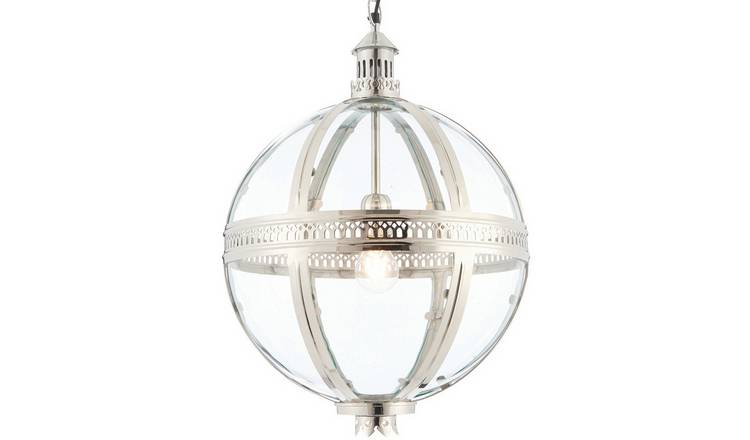 Loops Direct Brass and Glass Pendant Light - Bright Nickel and Clear Glass