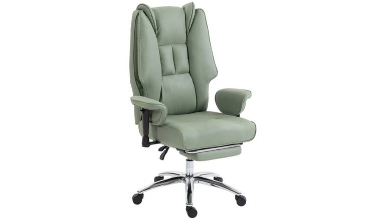 HOMCOM Faux Leather Reclining Office Chair with Spring Cushion - Green