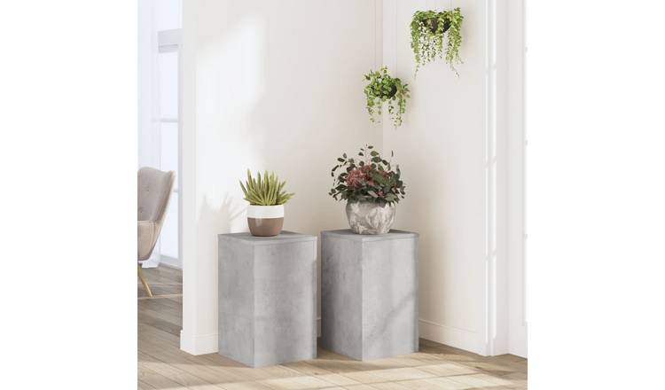 Walplus Pack of 2 Engineered Wood Plant Stand - Concrete Grey - 30 x 30 x 50 cm