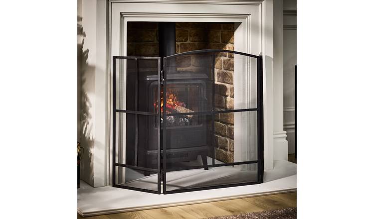 Dibor Iron Window Pane Fireplace Screen - Matte Black