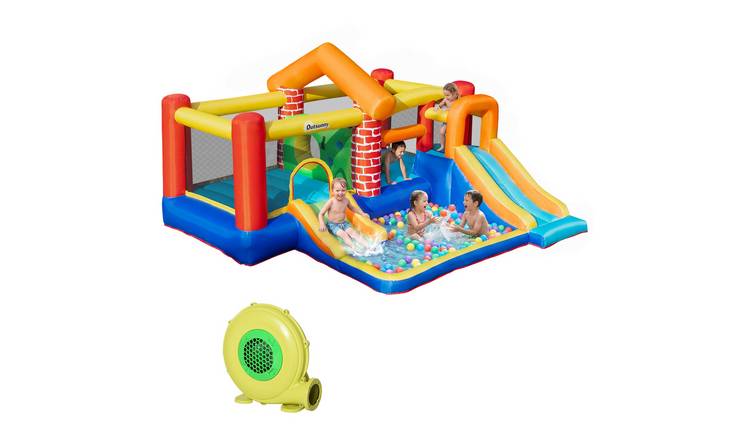 Outsunny 4 in 1 3 to 8 Years Double Slide Inflatable Bouncy Castle – Light Blue