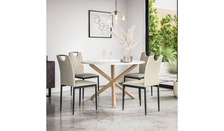 Furniture Online Malvern Monza Marble Top Dining Table & 4 Beige Chairs