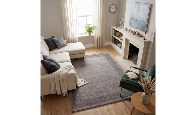 The Rugs Grey Efes Bordered Rug Stain Resistant - 200 x 290cm