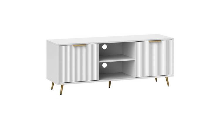 HOMCOM Modern Cable Management TV Stand Cabinet - White