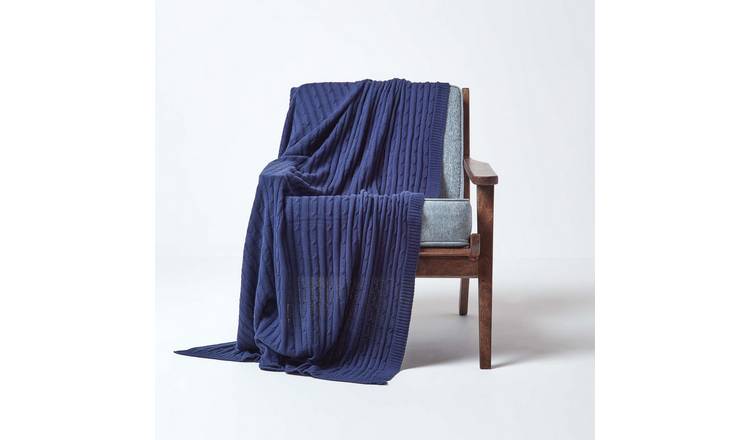 Homescapes Cotton Cable Knit Throw - 150 x 200 cm - Navy