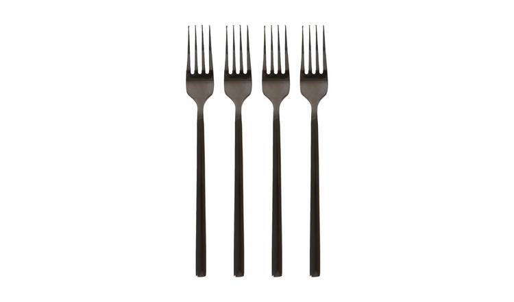 Argon Tableware Stainless Steel Dinner Forks - Black - Pack of 4