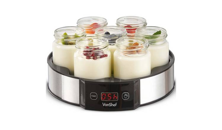 VonShef 7 Jar 180ml Digital Yoghurt Maker - Stainless Steel