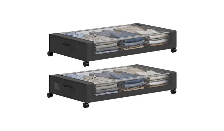 HOMCOM Pack of 2 40 Litre Wheeled Under Bed Storage Boxes – Black