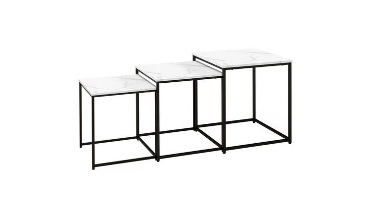 HOMCOM Set of 3 Nesting Tables with Marble Effect Tops and Steel Legs - White