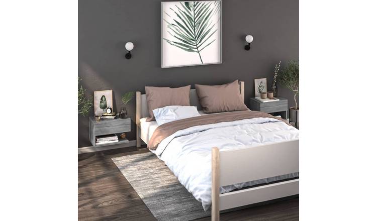 Walplus Pack of 2 Wall Mounted Bedside Cabinet - Grey Sonoma - 46 x 29.5 x 30 cm