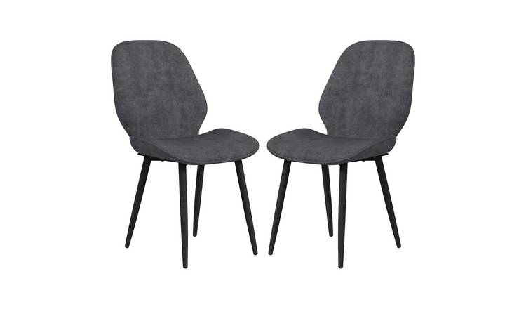 HOMCOM Set of 2 Upholstered Metal Leg Dining Chairs – Grey