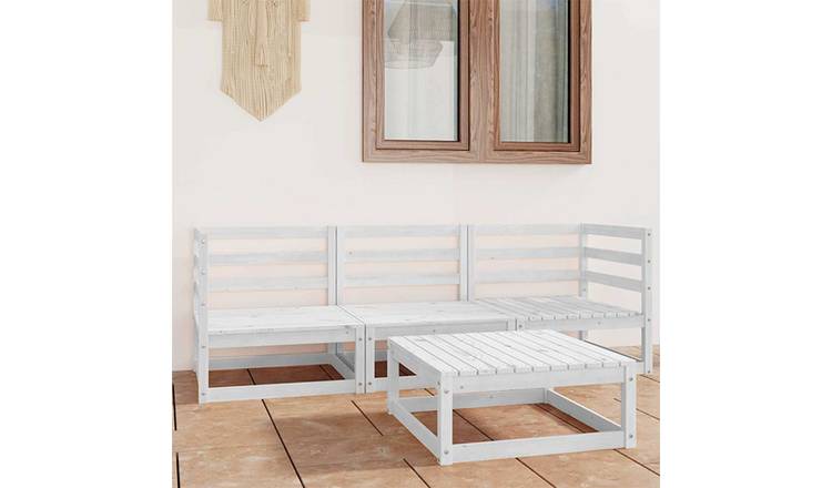 Walplus 4 Piece Wood Garden Lounge Set - White - 70 x 70 x 30 cm