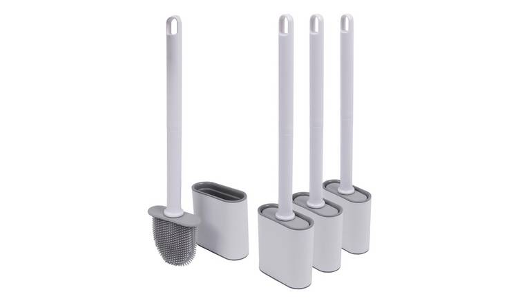 Harbour Housewares Wall-Mounted Toilet Brushes and Holders Set White - Set of 4