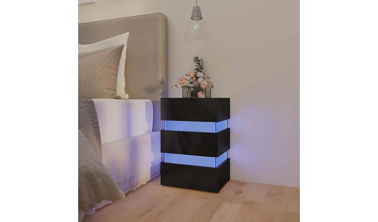 Walplus Engineered Wood Bedside Cabinet - Black Gloss - 45 x 35 x 67 cm