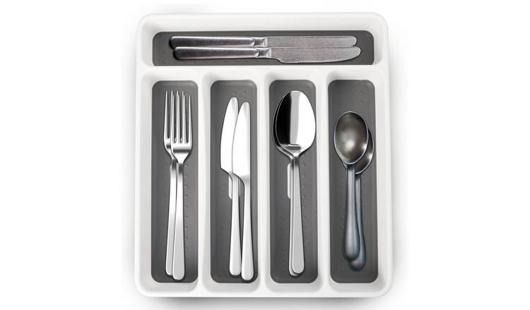 Top 3 5 Compartment Utensil Cutlery Tray Organiser - White and Grey