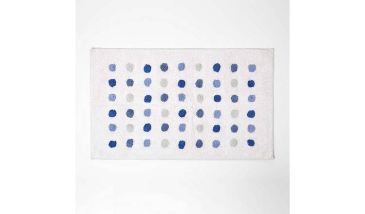 Homescapes Cotton Tufted Polka Dot Bath Mat - Blue