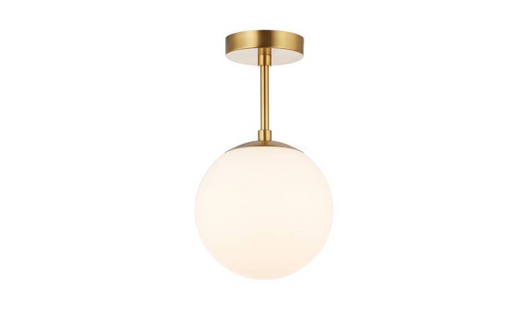 Happy Homewares Gold Glass Globe IP44 in Brushed Bathroom Ceiling Light - 20cm