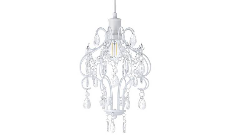 Happy Homewares White Shabby Chic with Acrylic Droplets Pendant Shade - 24cm