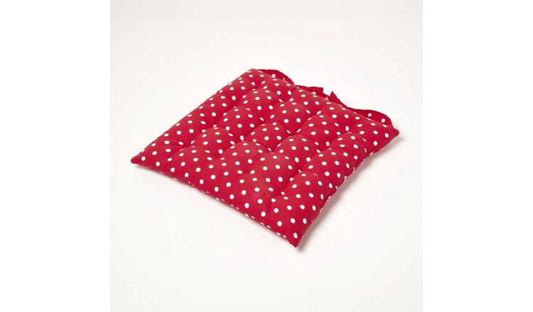 Homescapes Red Polka Dot Seat Pad with Button Straps