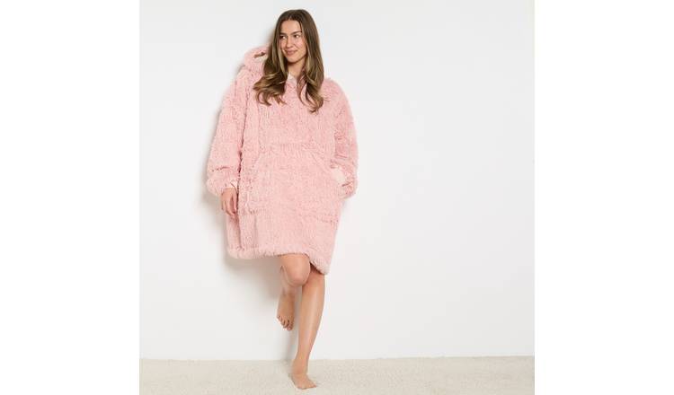 OHS Fluffy Fleece Hoodie Blanket - One Size - Blush