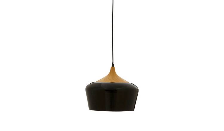 Orsina Blayne Metal And Wood Effect Pendant Light - Black