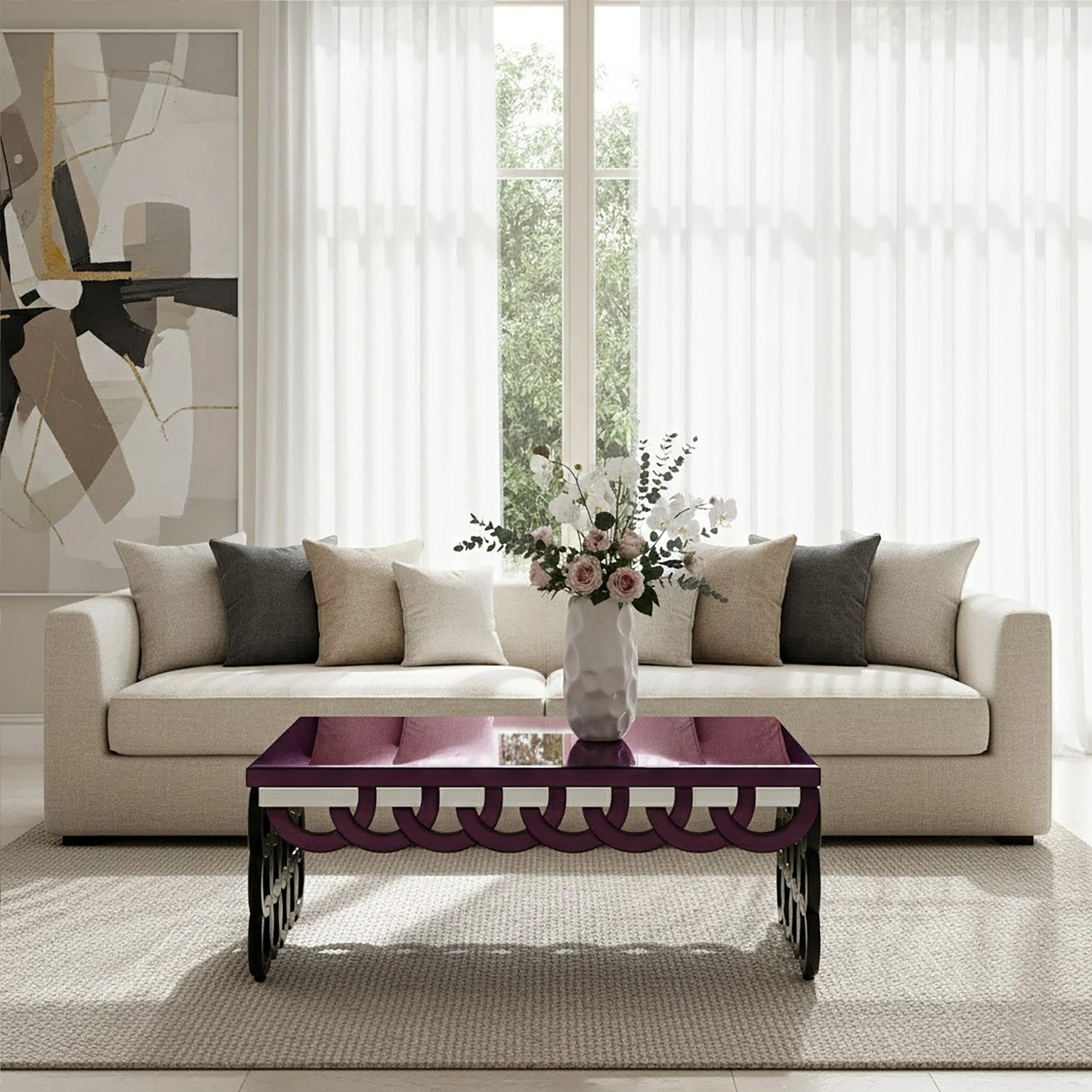 Orsina Modena Mirrored Glass Coffee Table - Purple - Image 1