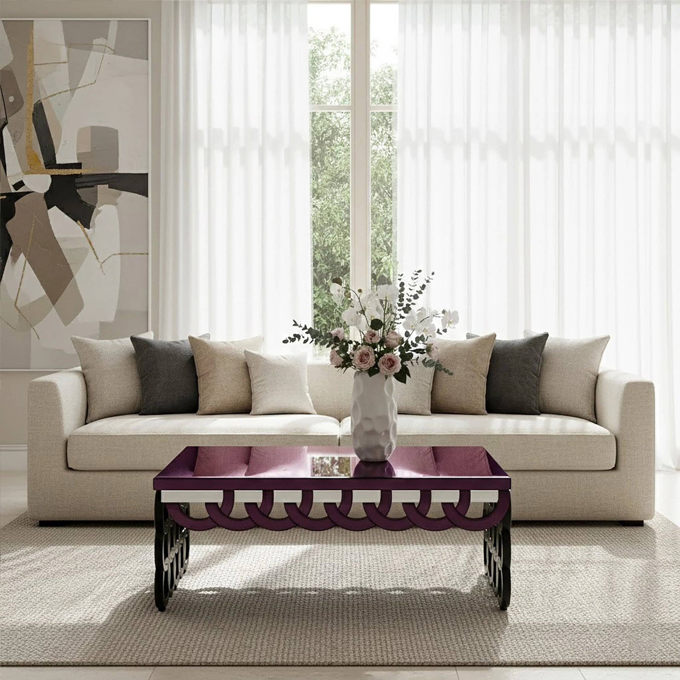 Orsina Modena Mirrored Glass Coffee Table - Purple - Image 1