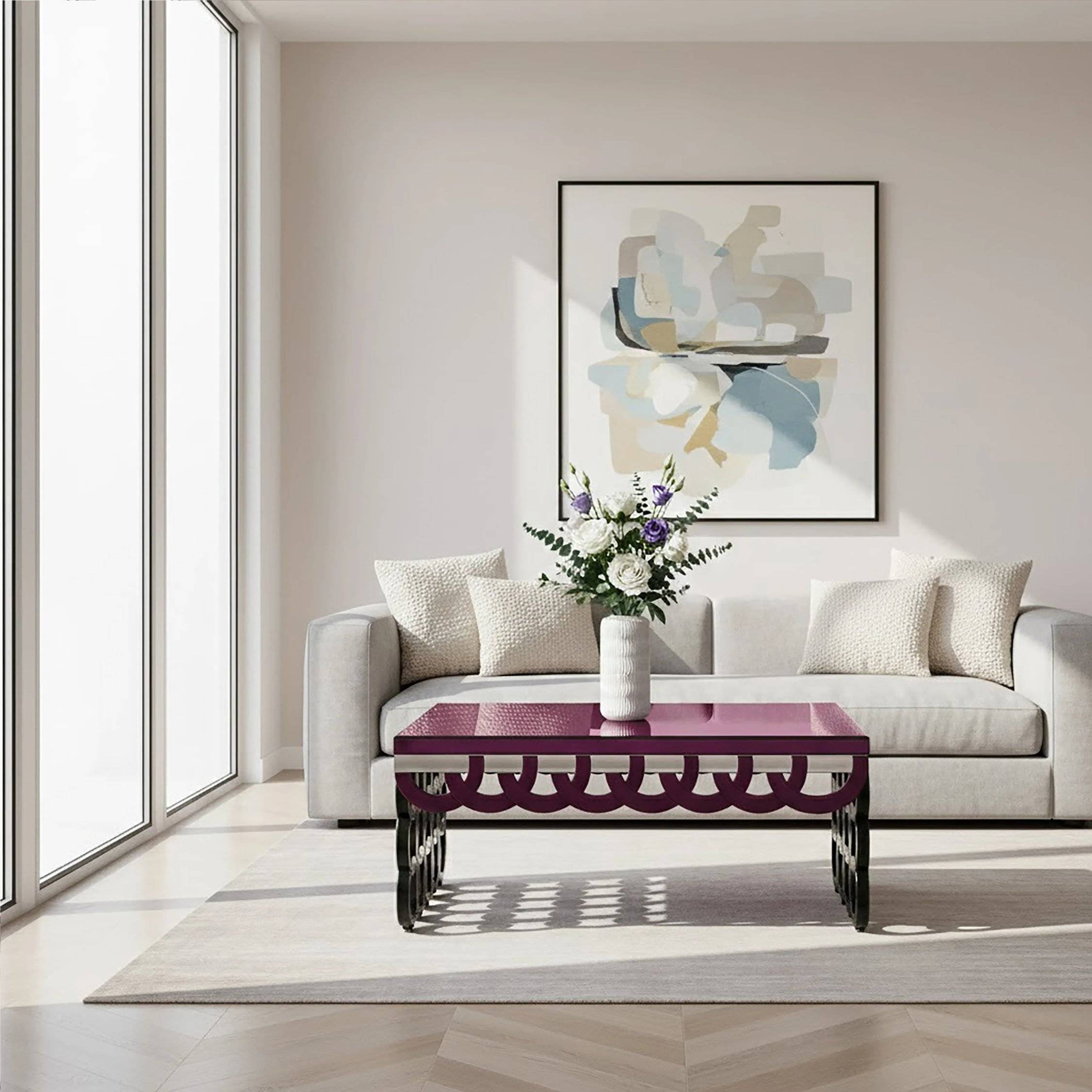 Orsina Modena Mirrored Glass Coffee Table - Purple - Image 2