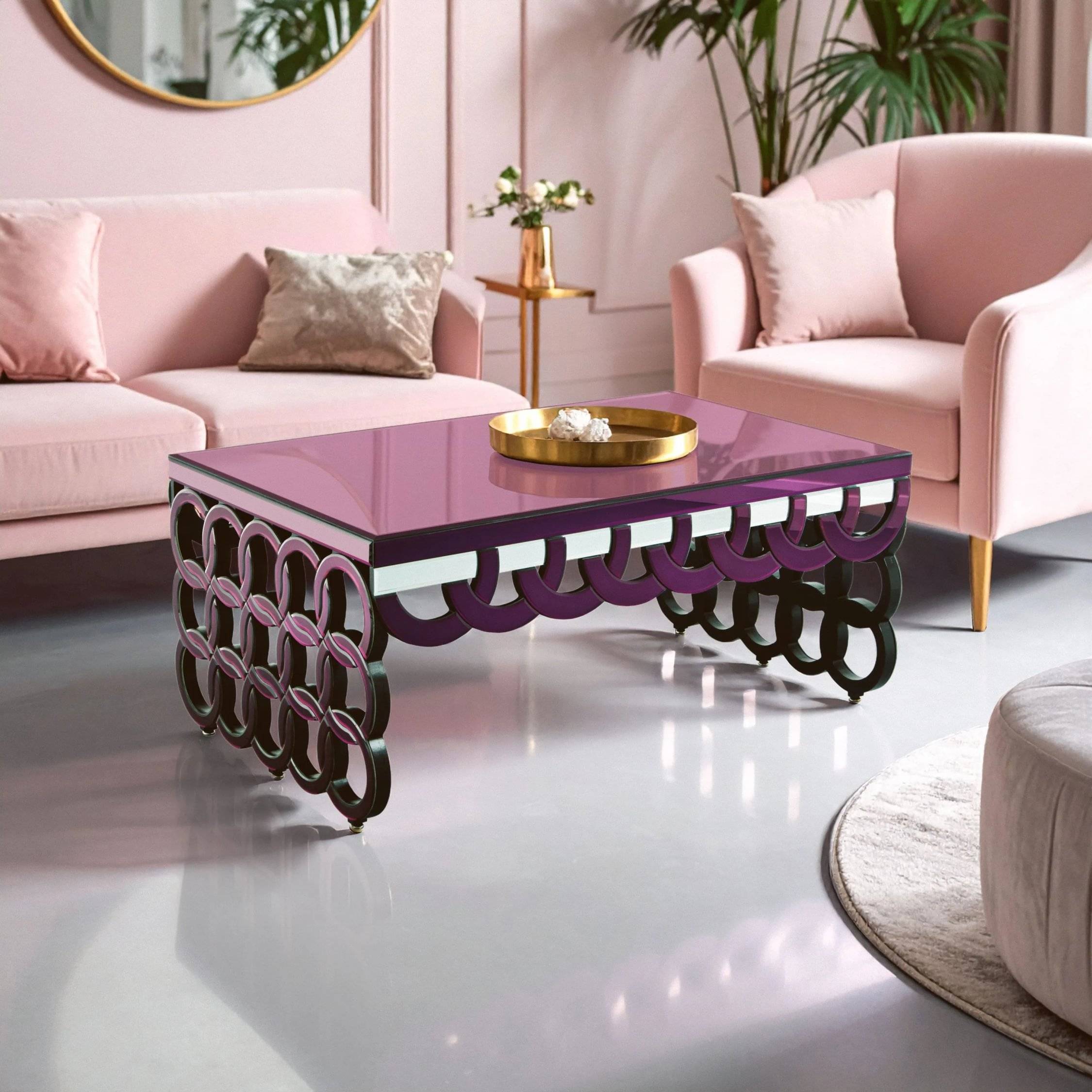 Orsina Modena Mirrored Glass Coffee Table - Purple - Image 3