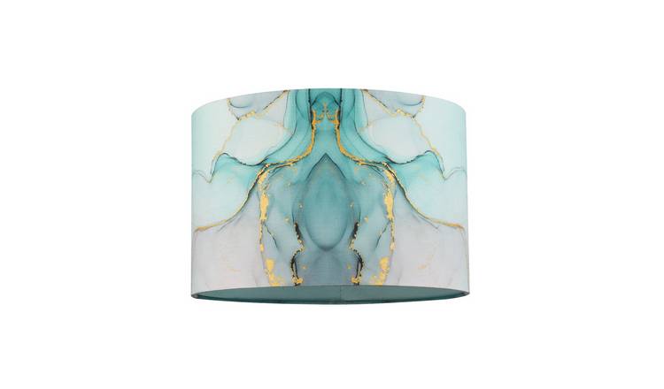 Happy Homewares Drum in Marble Effect Cotton Fabric Duck Egg Lampshade - 30cm