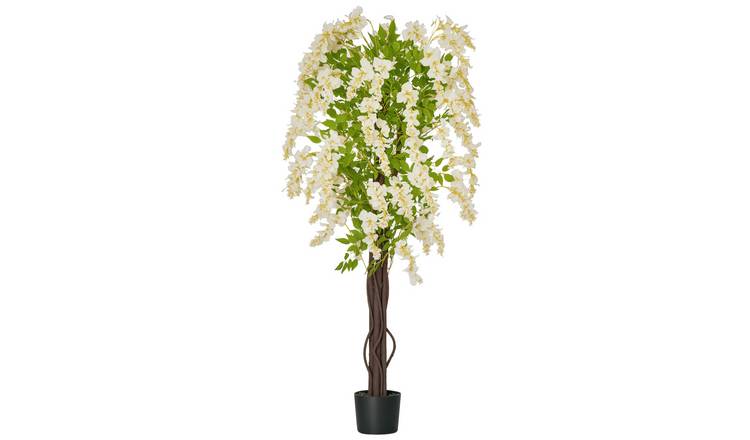 HOMCOM Artificial White Wisteria Tree- White