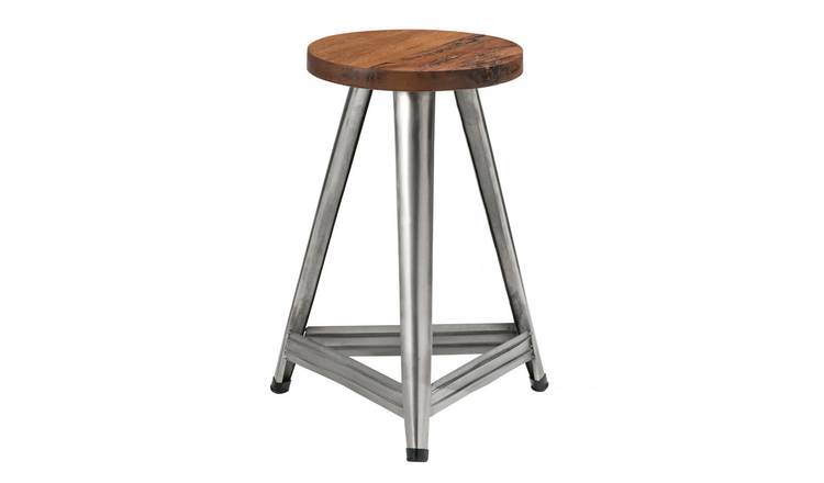 Orsina Avro Wood & Metal Stool – Natural & Antique Silver