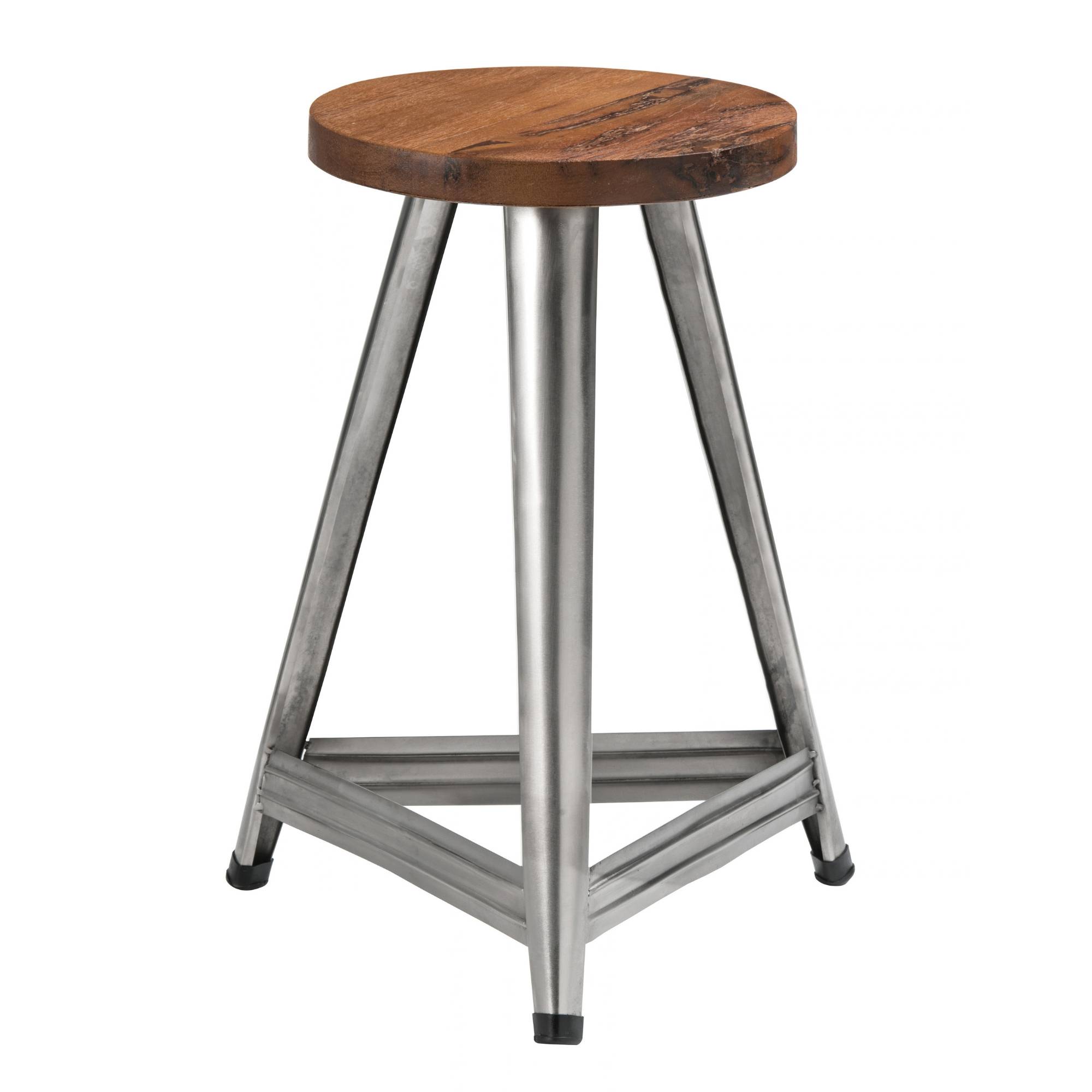 Orsina Avro Wood & Metal Stool – Natural & Antique Silver - Image 1