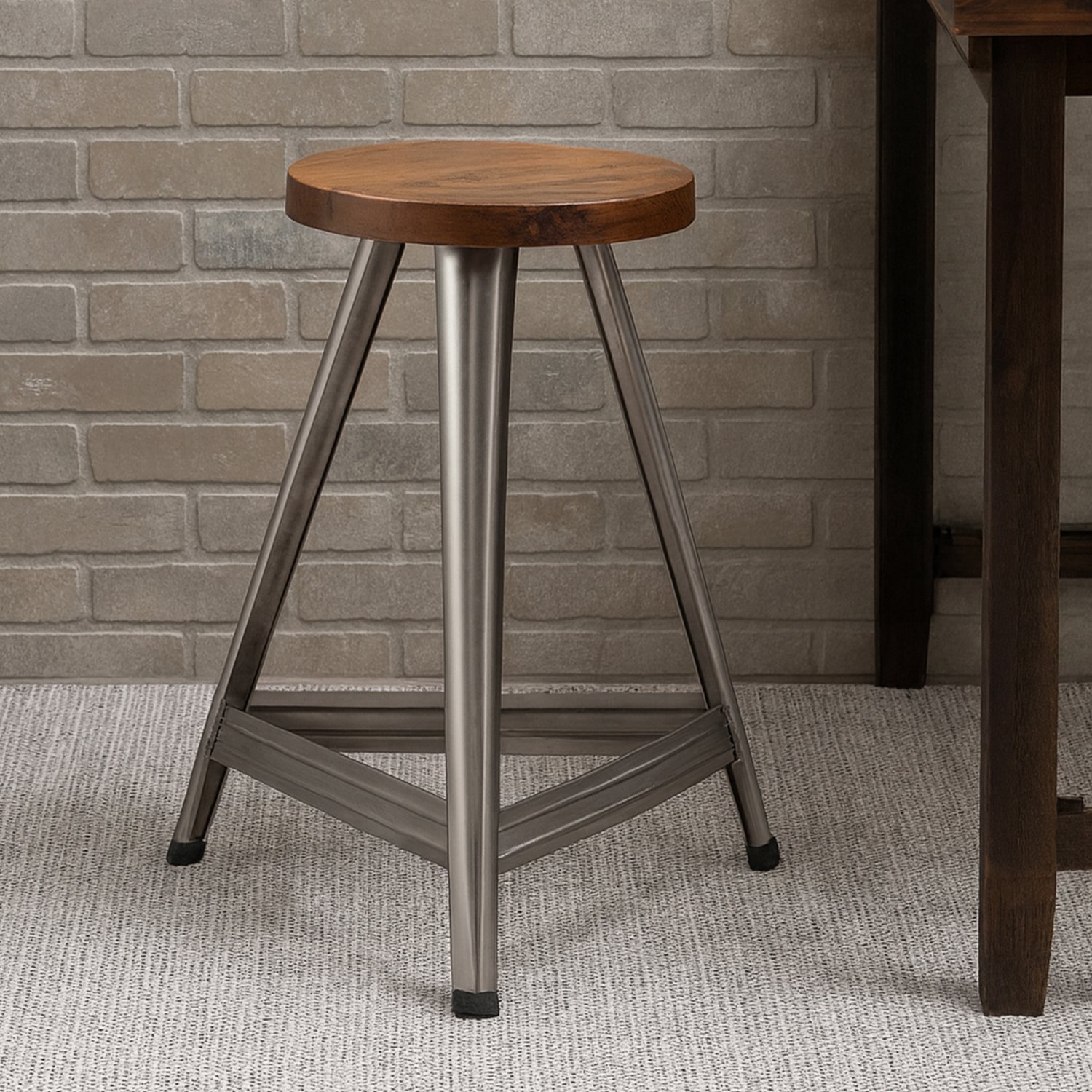 Orsina Avro Wood & Metal Stool – Natural & Antique Silver - Image 2