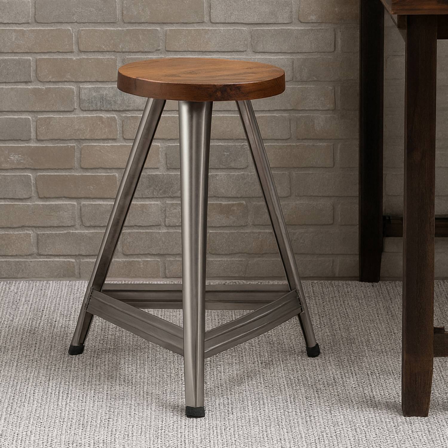 Orsina Avro Wood & Metal Stool – Natural & Antique Silver - Image 2