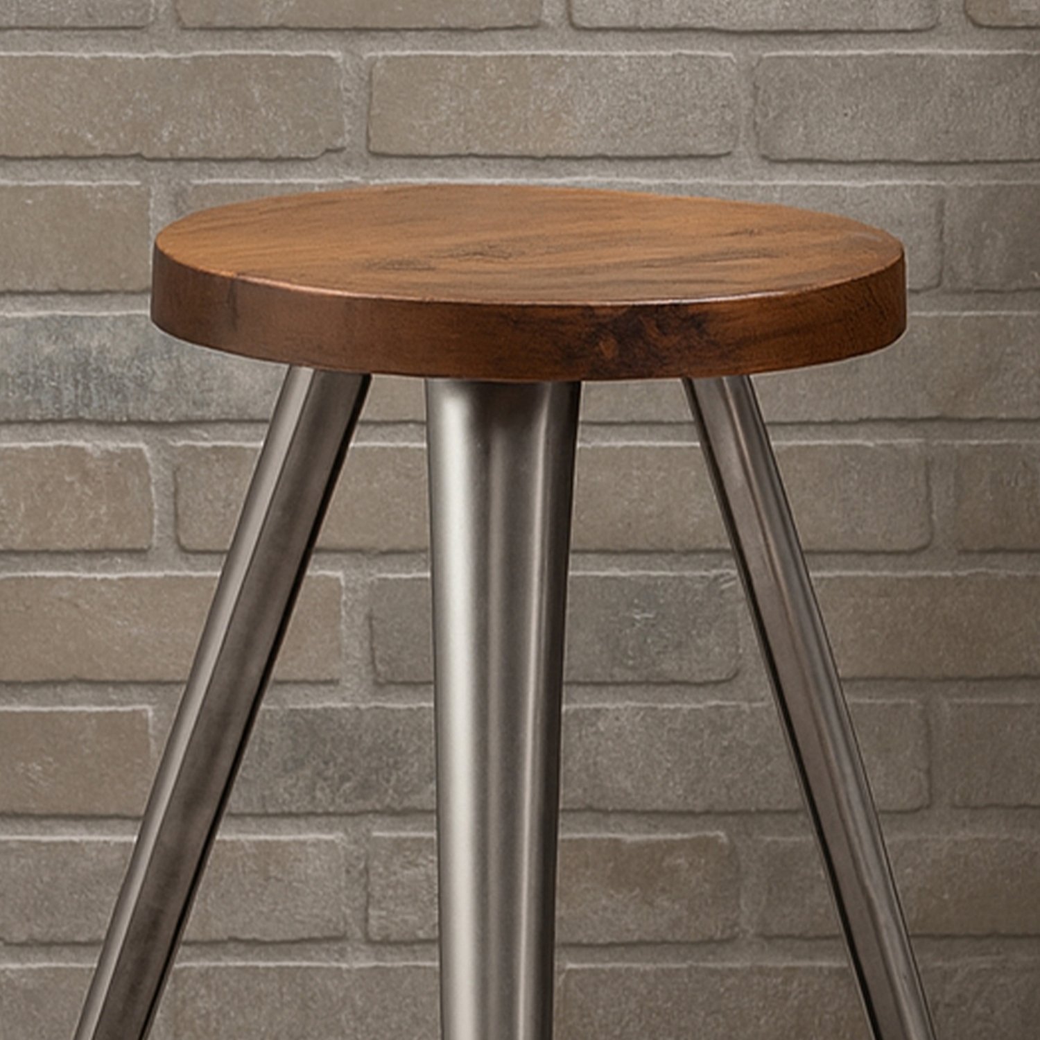 Orsina Avro Wood & Metal Stool – Natural & Antique Silver - Image 3