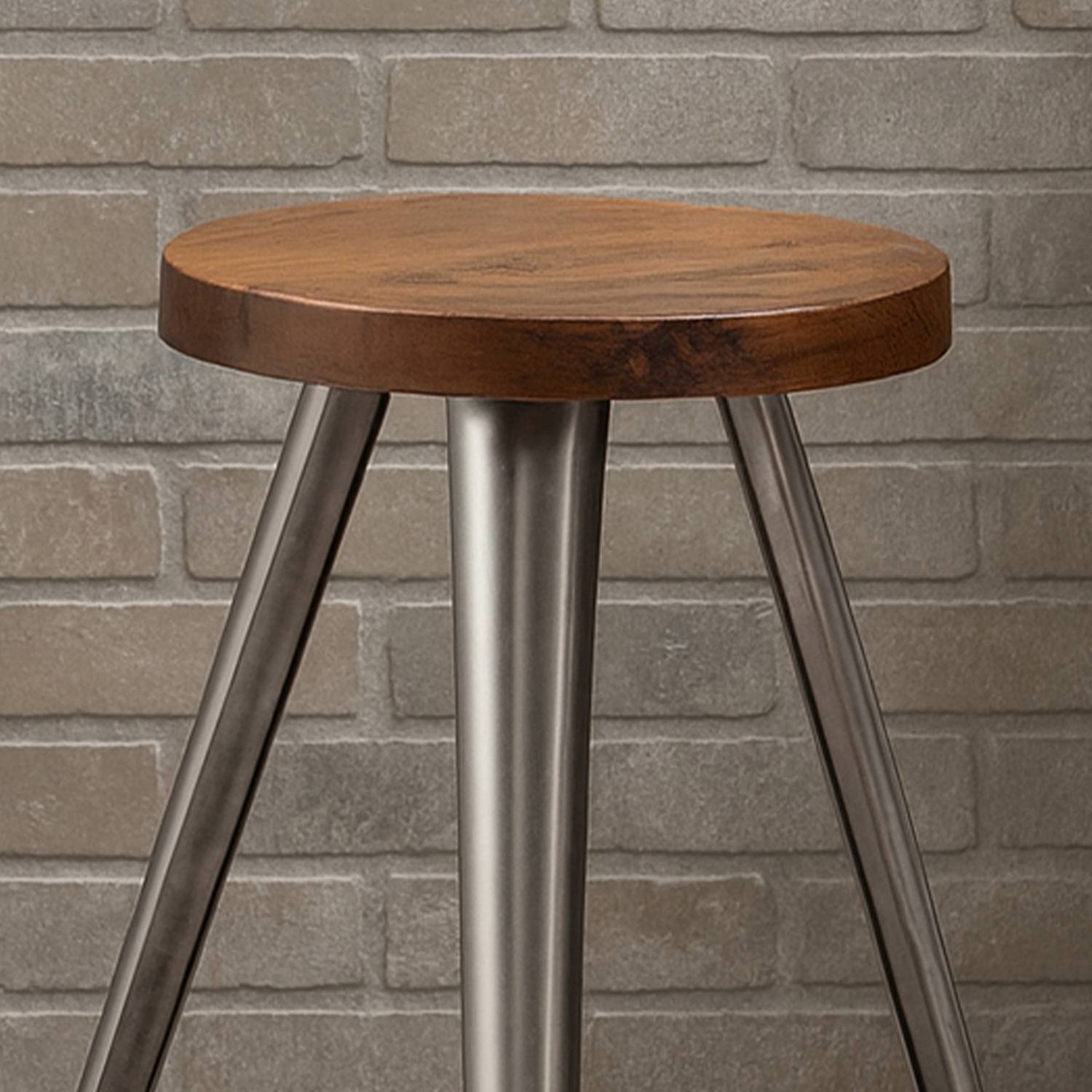 Orsina Avro Wood & Metal Stool – Natural & Antique Silver - Image 3