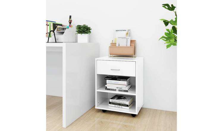 Walplus Engineered Wood Rolling Cabinet - White Gloss - 46 x 36 x 59 cm
