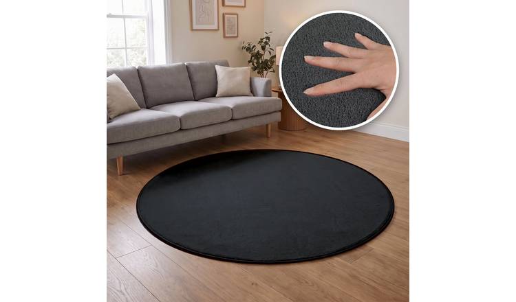 The Rugs Dark Grey Washmellow Plain Washable Non Slip Round Rug - 80cm
